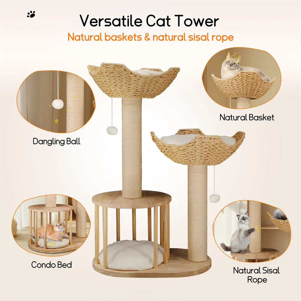 CleoCatra Boho™ – Minimalist Cat Tree Design with Organic Wicker & Sisal