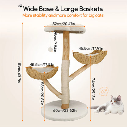 CleoCatra’s Throne Tower™ - Elegant Wicker Cat Tree with Plush Beds &amp; Sisal Scratching Post