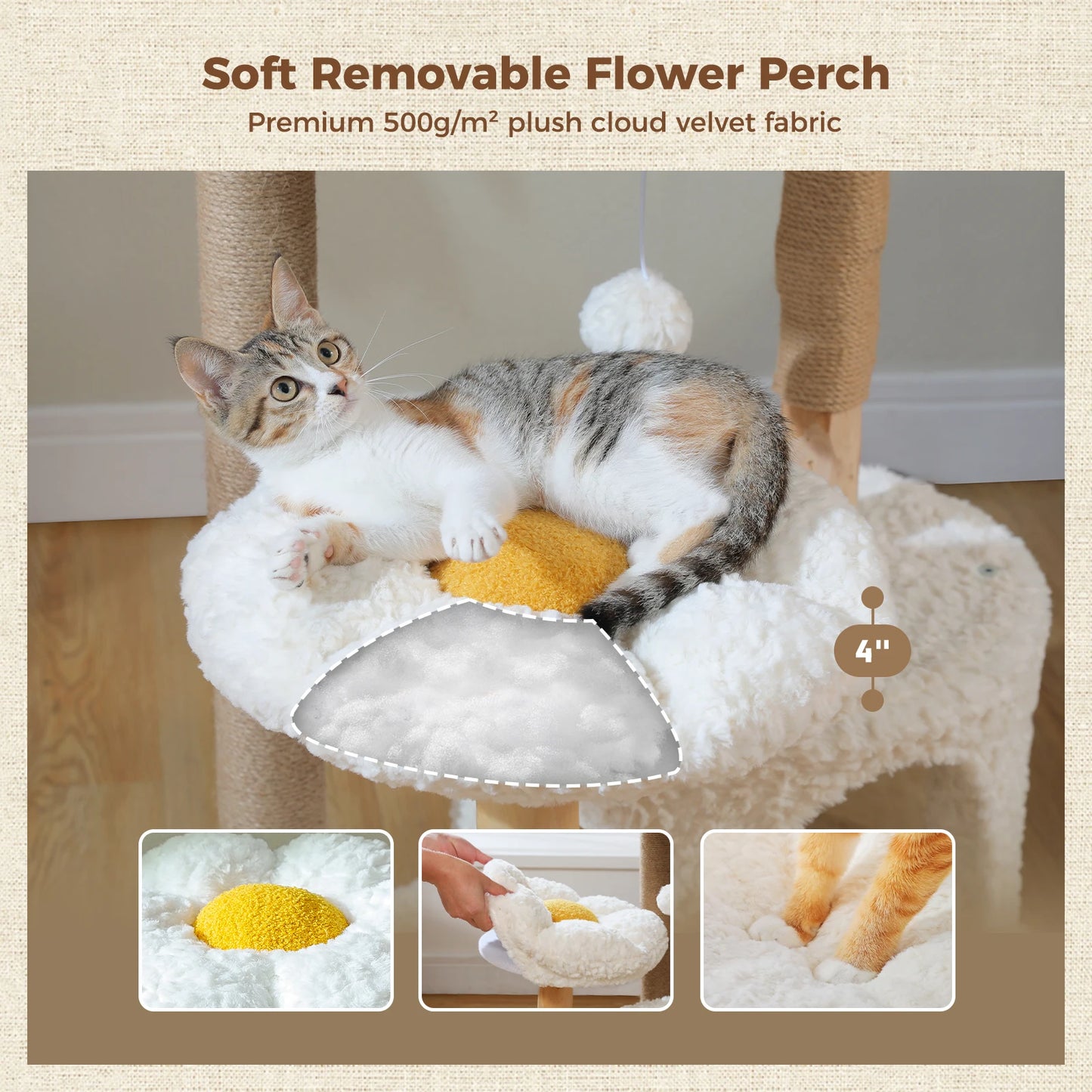 CleoCatra’s Cloud Haven Tower™ – Multi-Level Cat Tree with Wicker Basket & Flower Bed