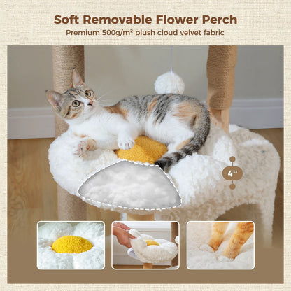 CleoCatra’s Cloud Haven Tower™ – Multi-Level Cat Tree with Wicker Basket & Flower Bed