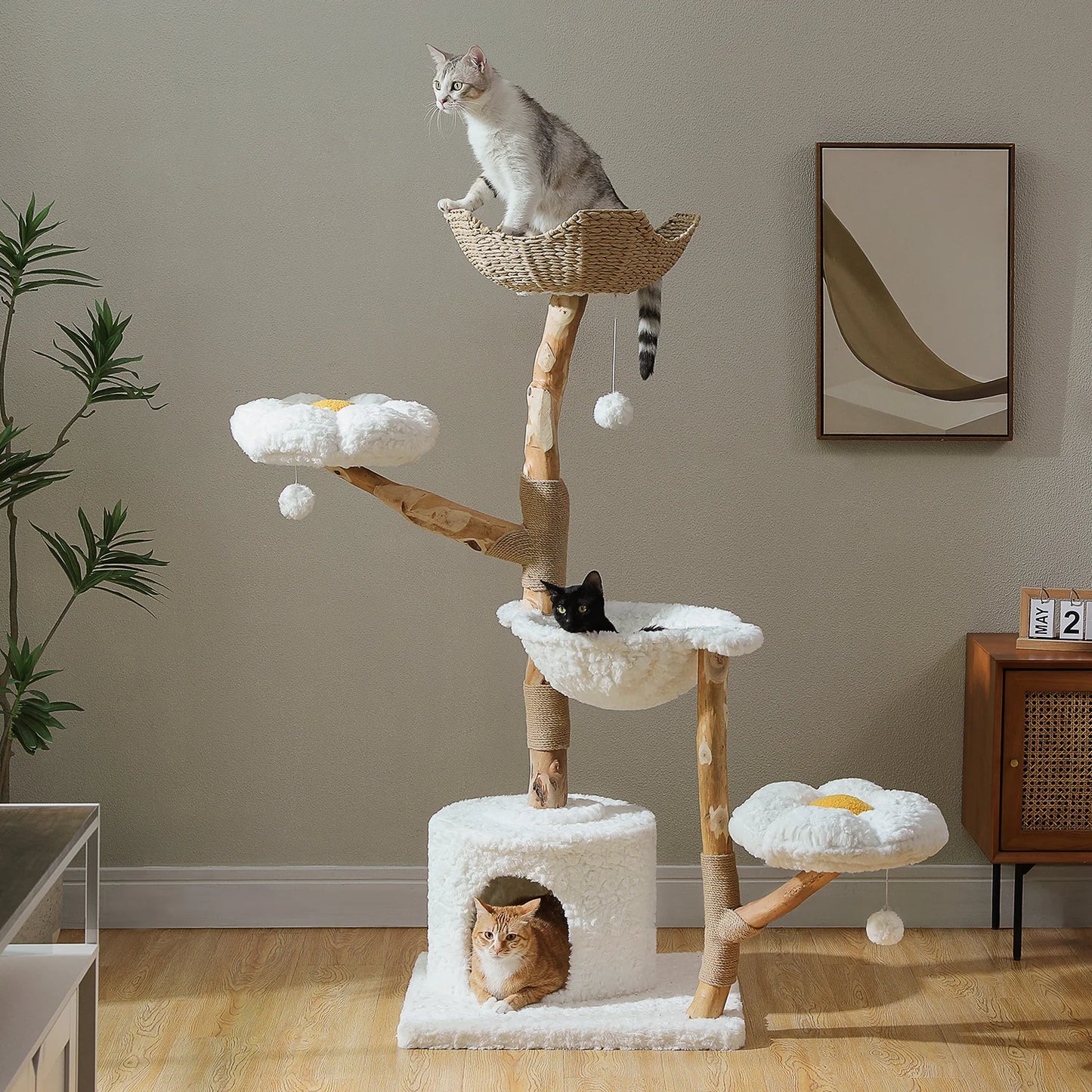 The CleoCatra Lounge™ - Luxury Modern Cat Tree with Real Wood & Plush