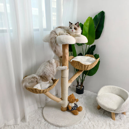 CleoCatra’s Throne Tower™ - Elegant Wicker Cat Tree with Plush Beds &amp; Sisal Scratching Post