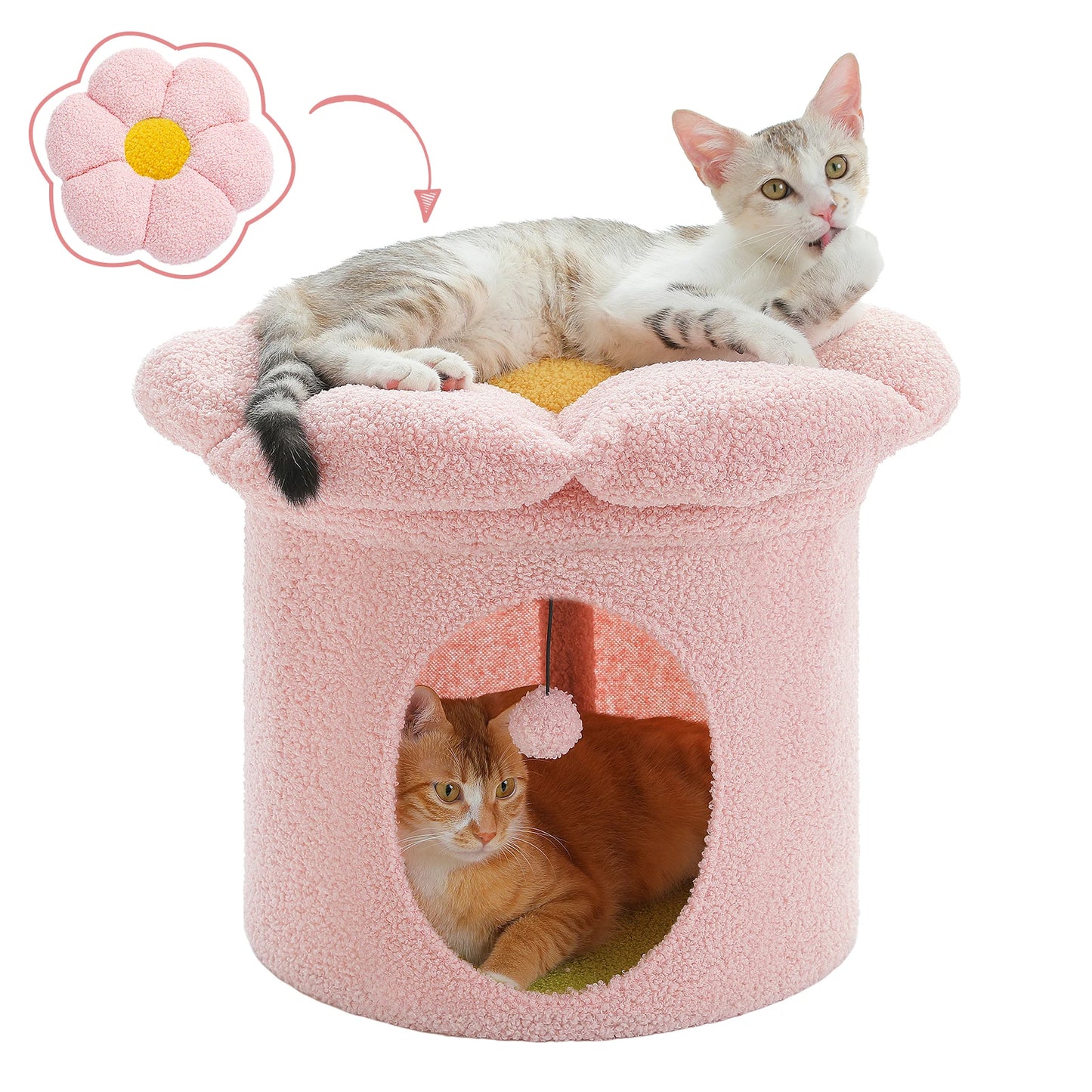 CleoCatra's Blossom Hideaway™  – Cozy flower cat cave with lounge bed