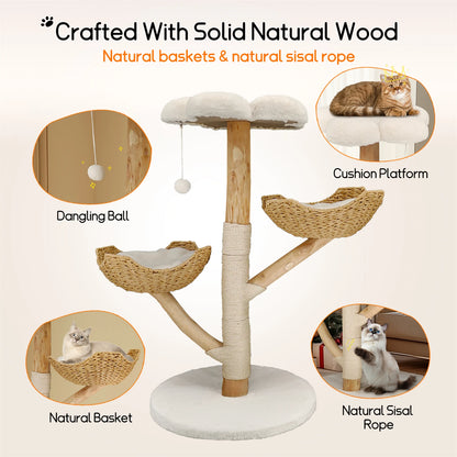 CleoCatra’s Throne Tower™ - Elegant Wicker Cat Tree with Plush Beds &amp; Sisal Scratching Post