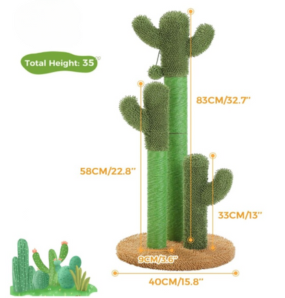 CleoCatra’s Cactus Oasis™ - Cactus Scratching Post with Sisal Poles & Dangling Ball