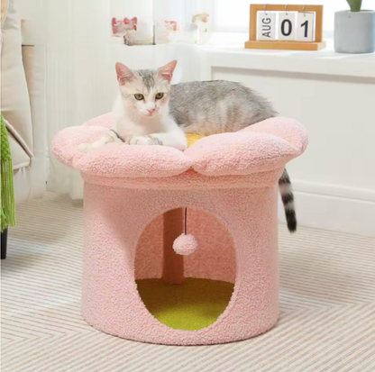 CleoCatra's Blossom Hideaway™  – Cozy flower cat cave with lounge bed