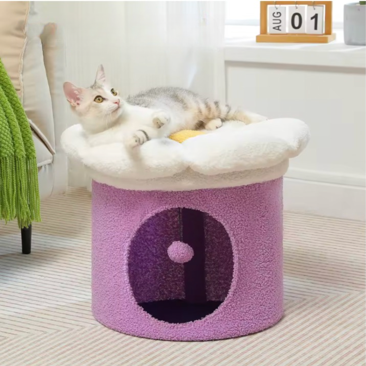 CleoCatra's Blossom Hideaway™  – Cozy flower cat cave with lounge bed